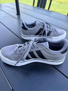 Gray Adidas Canvas Low-Top Sneakers with Black Stripes - Men